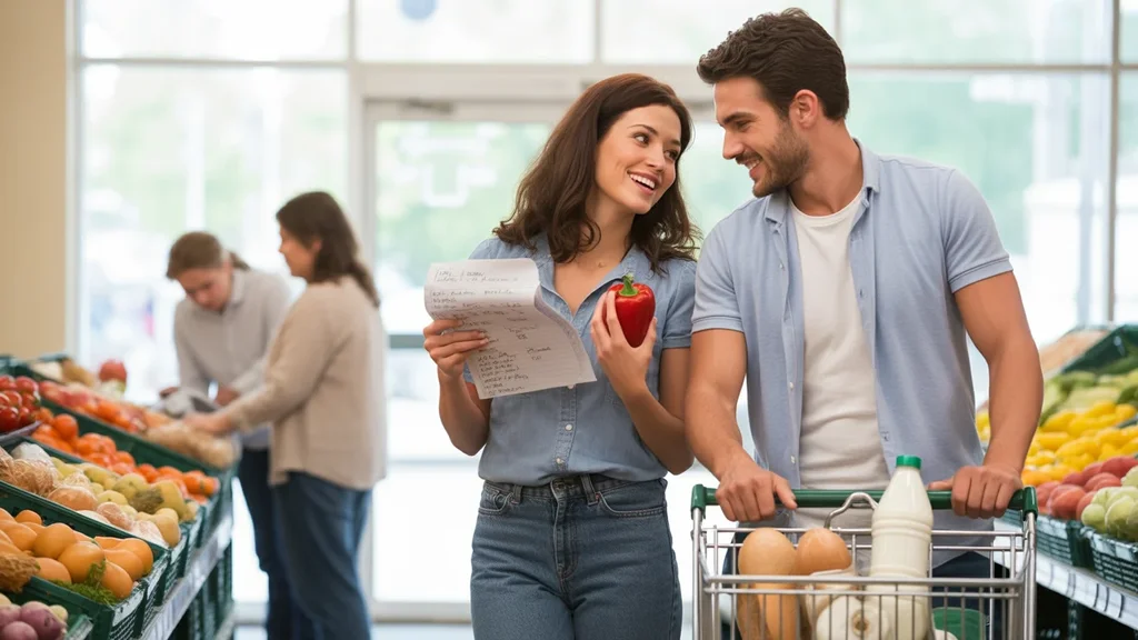 A couple grocery shopping together in Midwest City, OK