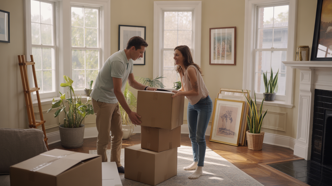 Couple unpacking in charming Winter Park apartment