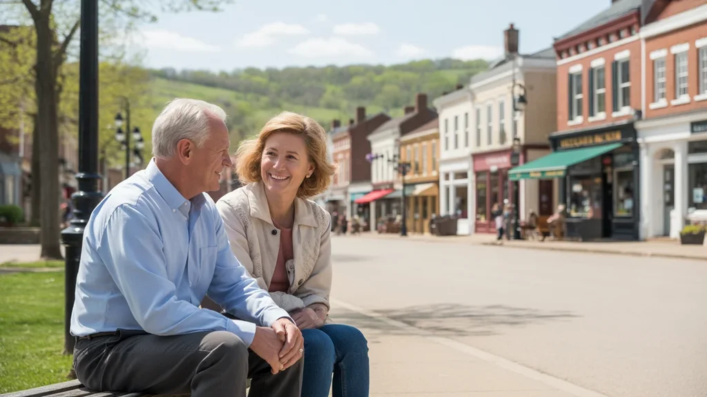 A couple enjoys a quiet moment together in downtown Versailles, KY