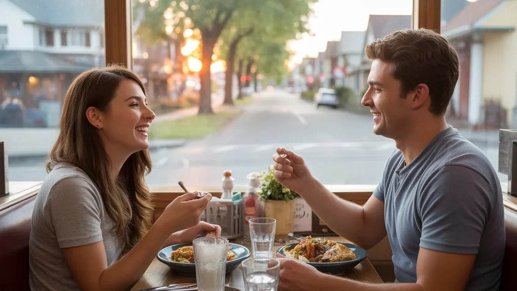 A couple enjoying a meal together at a cozy restaurant in Hillsboro, OR