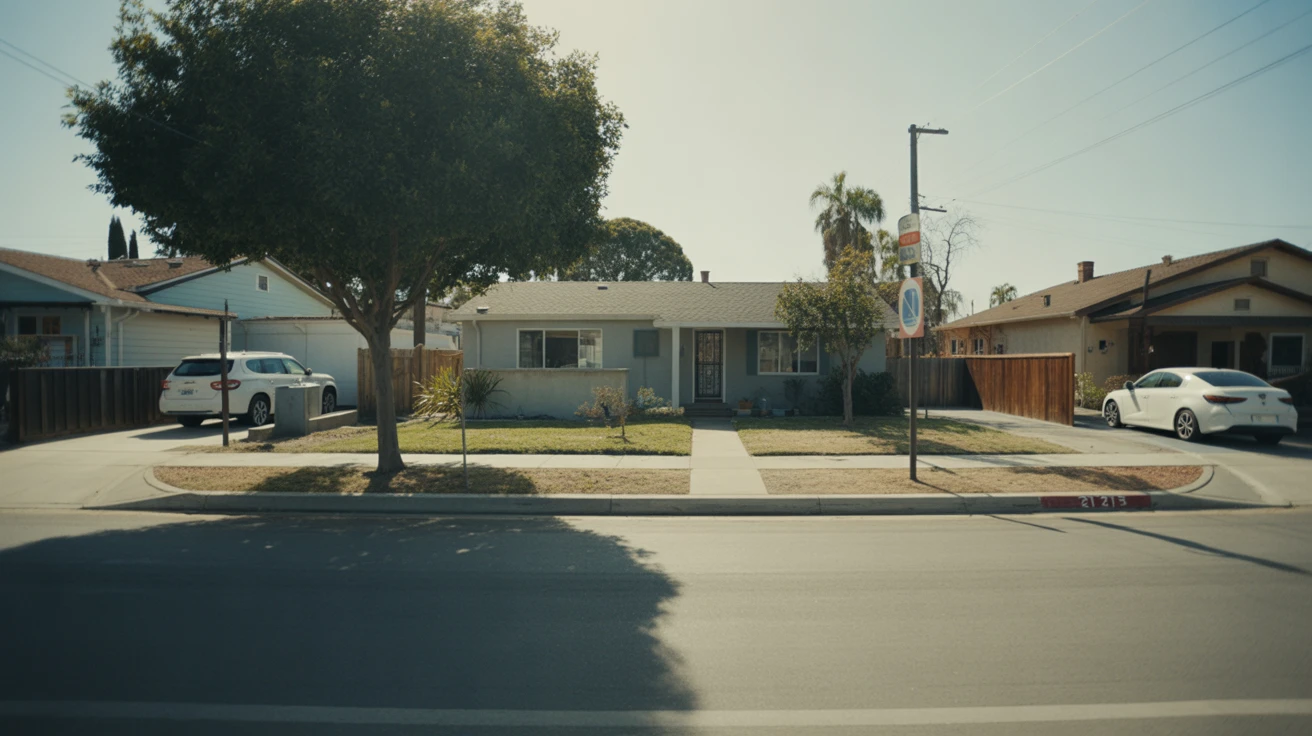 Exterior view of a one-story single-family home in El Cajon, California with a small front yard and porch.