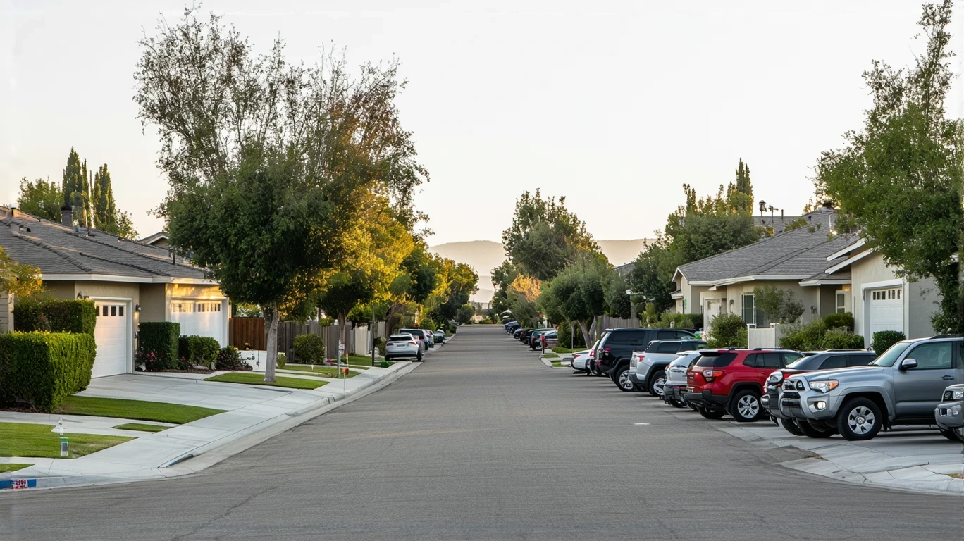 A quiet residential street in Lemon Grove, California lined with modest single-family homes and parked cars.