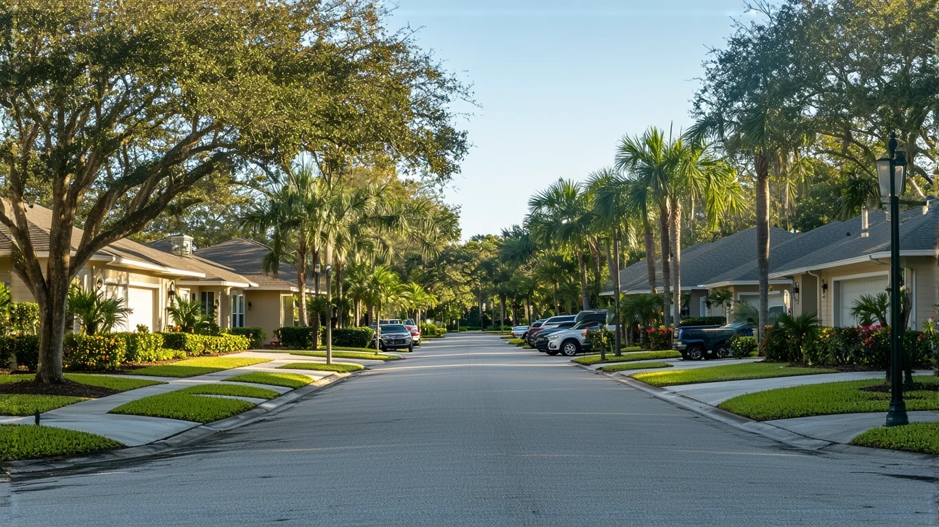 Residential street in Altamonte Springs with single-family homes and subtropical landscaping