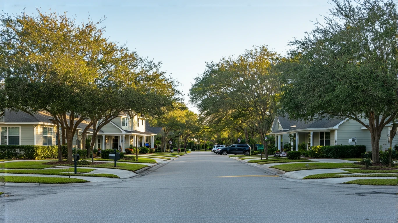 A quiet street in Ocoee, Florida lined with two well-maintained single-family homes and small trees.