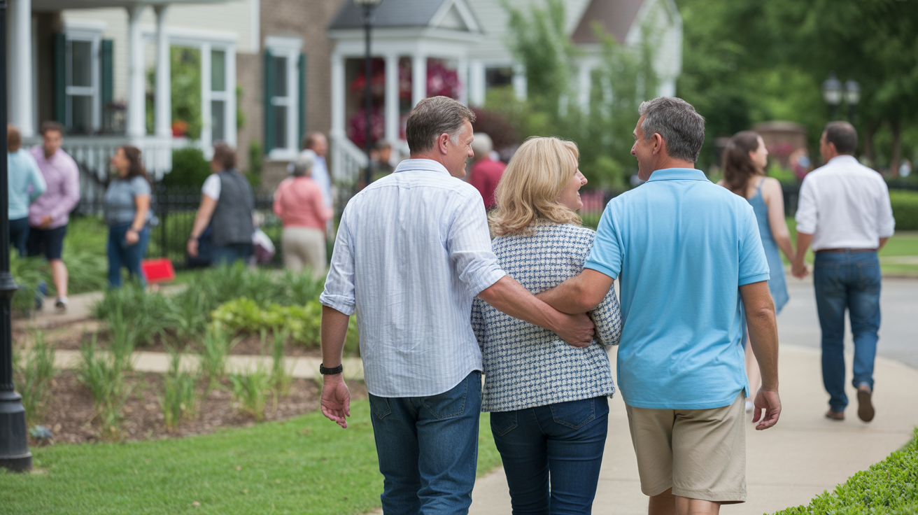 Two couples take a walk through a public park in Shively, Kentucky