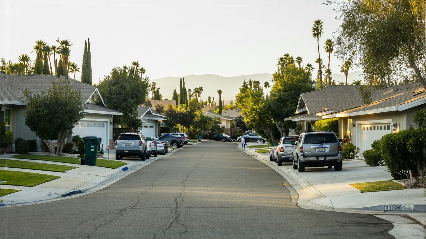 A sunny residential street in Lemon Grove, California lined with modest single-family homes and parked cars.