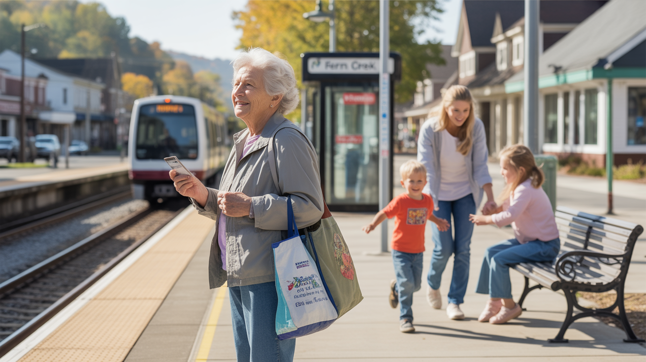 Senior citizen waiting on light rail platform in Fern Creek, KY