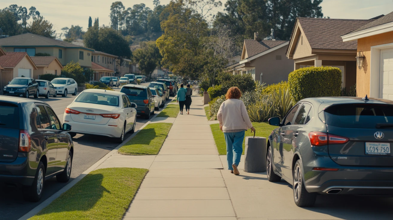 A sunny residential street in El Cajon, California lined with well-kept homes and sidewalks.