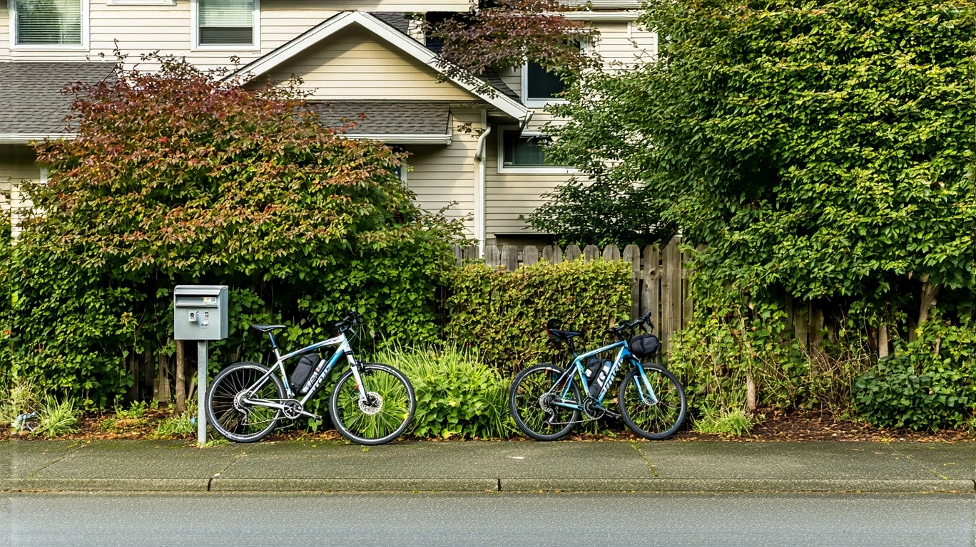 Exterior view of a small apartment building in Sammamish, Washington with bikes by the railing