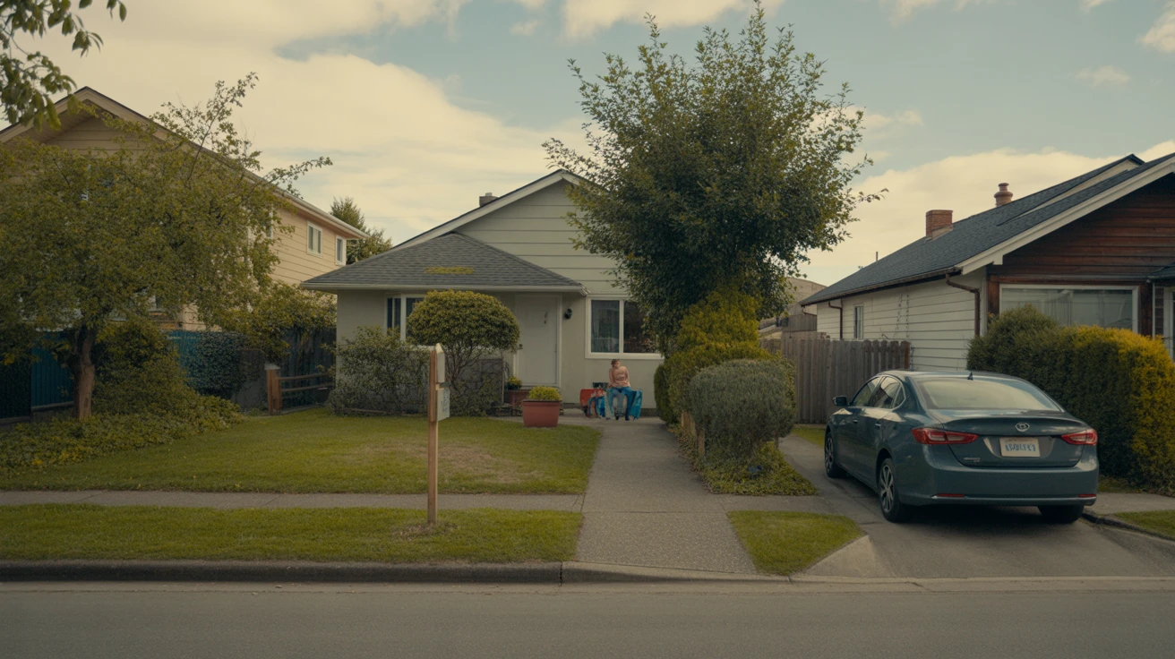 Exterior view of an average single-family home with a small front yard and driveway in a Seattle neighborhood.