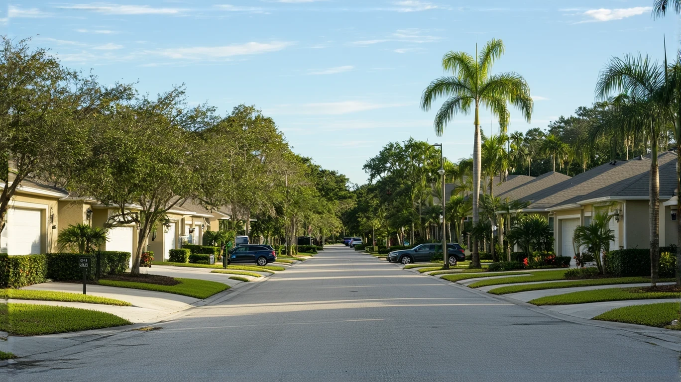 A suburban residential street in Altamonte Springs, Florida with modest single-family homes and low-rise apartment buildings.