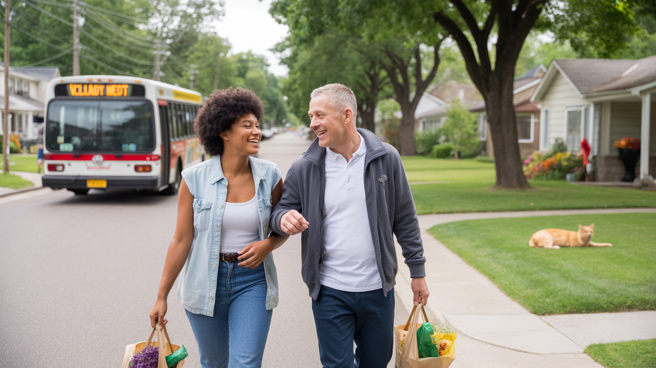 Two friends walking to the bus in a Fern Creek neighborhood