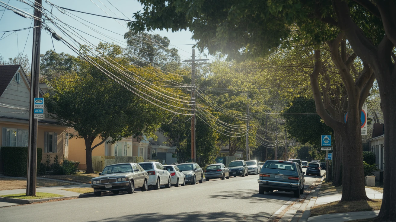 A quiet residential street in National City, California on a sunny day