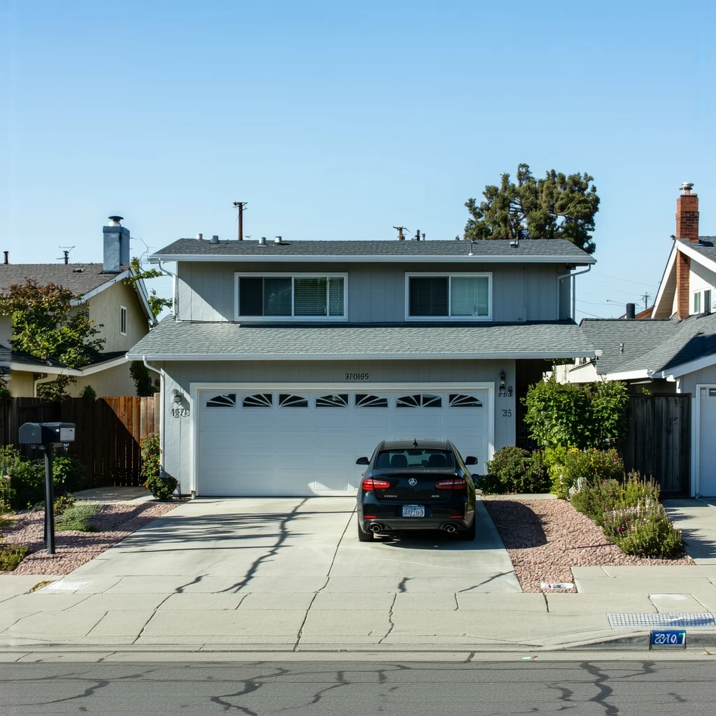 Exterior view of a modest single-family home with a small front yard and driveway in La Mesa, California