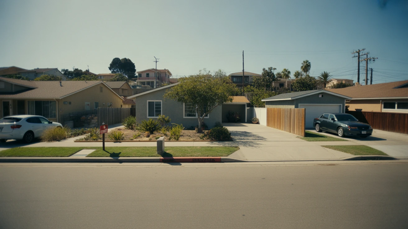 Exterior view of a single-family home in National City, California with a tidy yard and driveway.