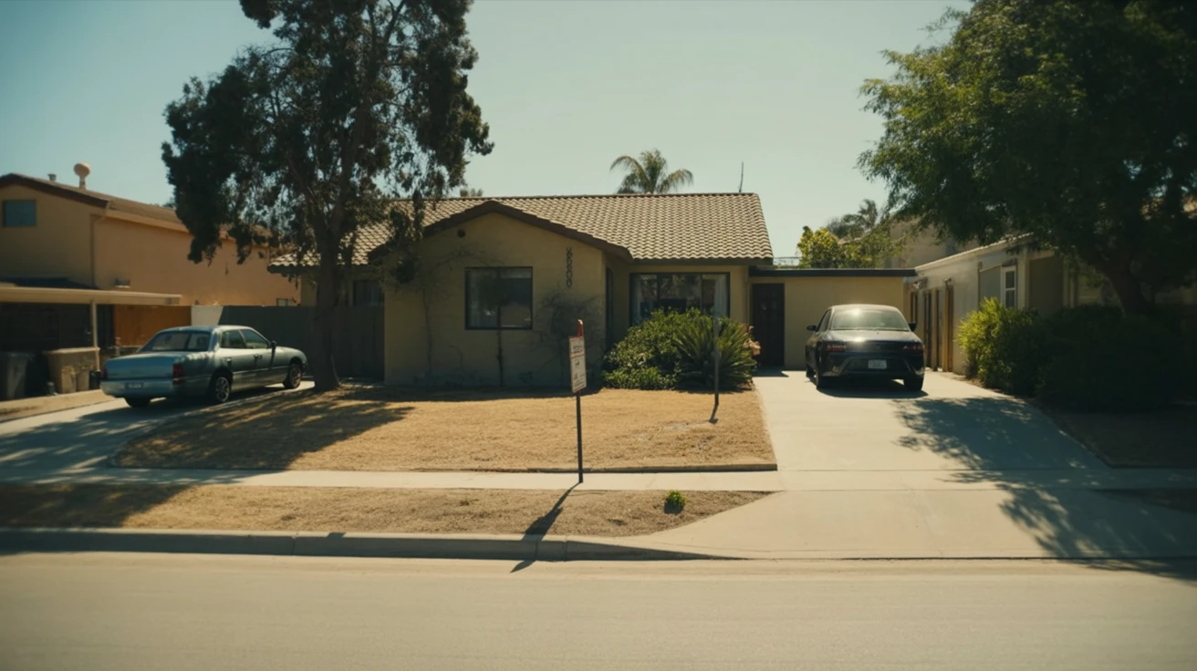 Exterior view of a modest single-family home in El Cajon, California with drought-tolerant landscaping and cars in driveway.