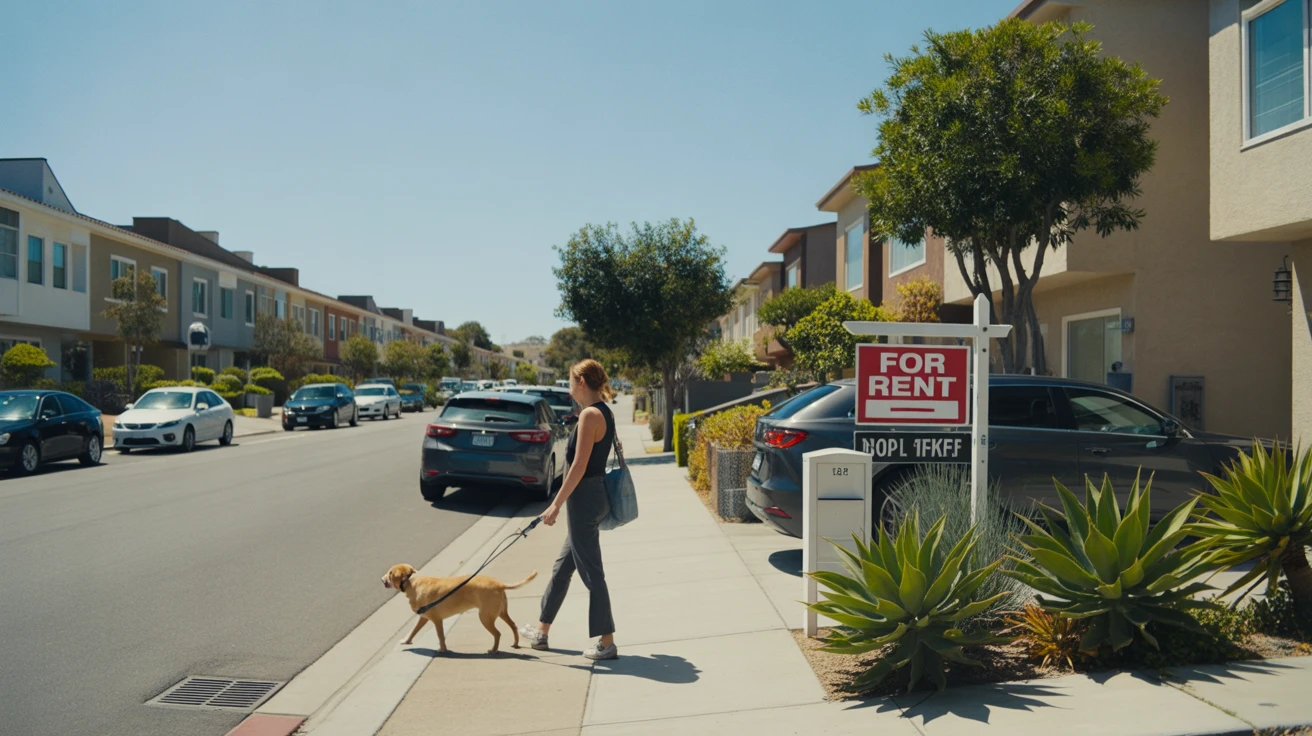 Townhouses for rent on a residential street in San Diego, California