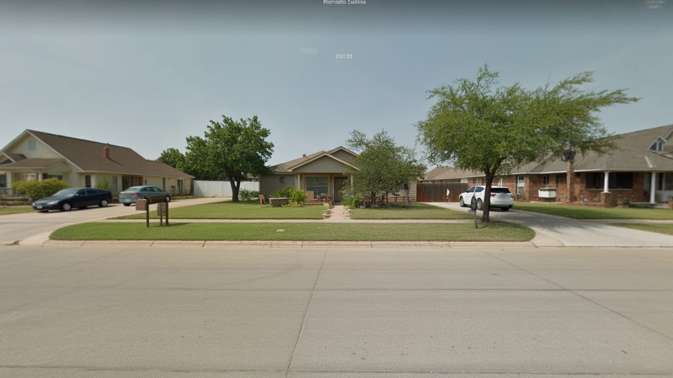 Suburban home with native landscaping and cars in driveway on sunny day in Allen, Texas.
