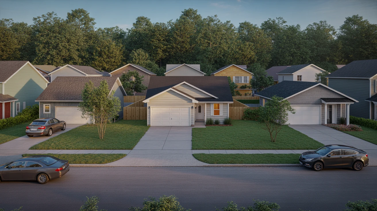 Exterior view of a modern 3-bedroom house with attached garage and small front yard in a Gallatin, Tennessee neighborhood.