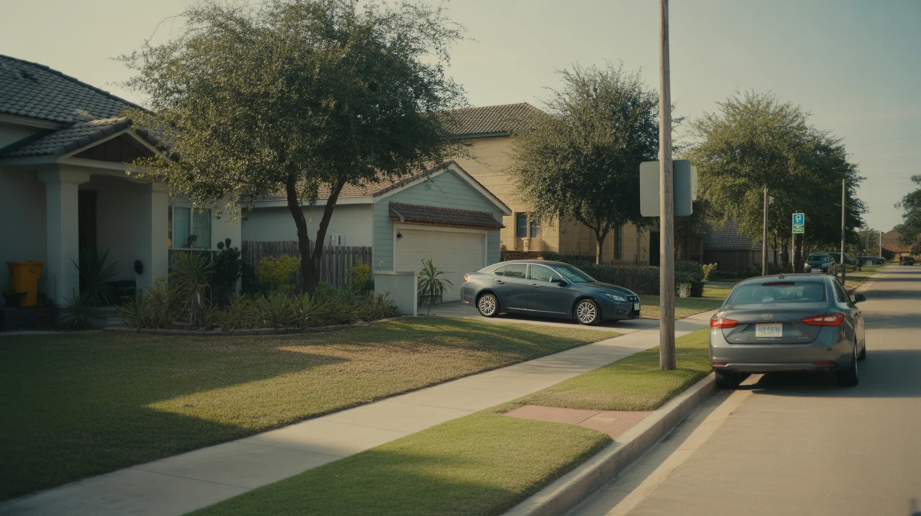 Exterior view of a modern single family home with front yard and driveway in a Cypress, Texas neighborhood on a sunny afternoon.