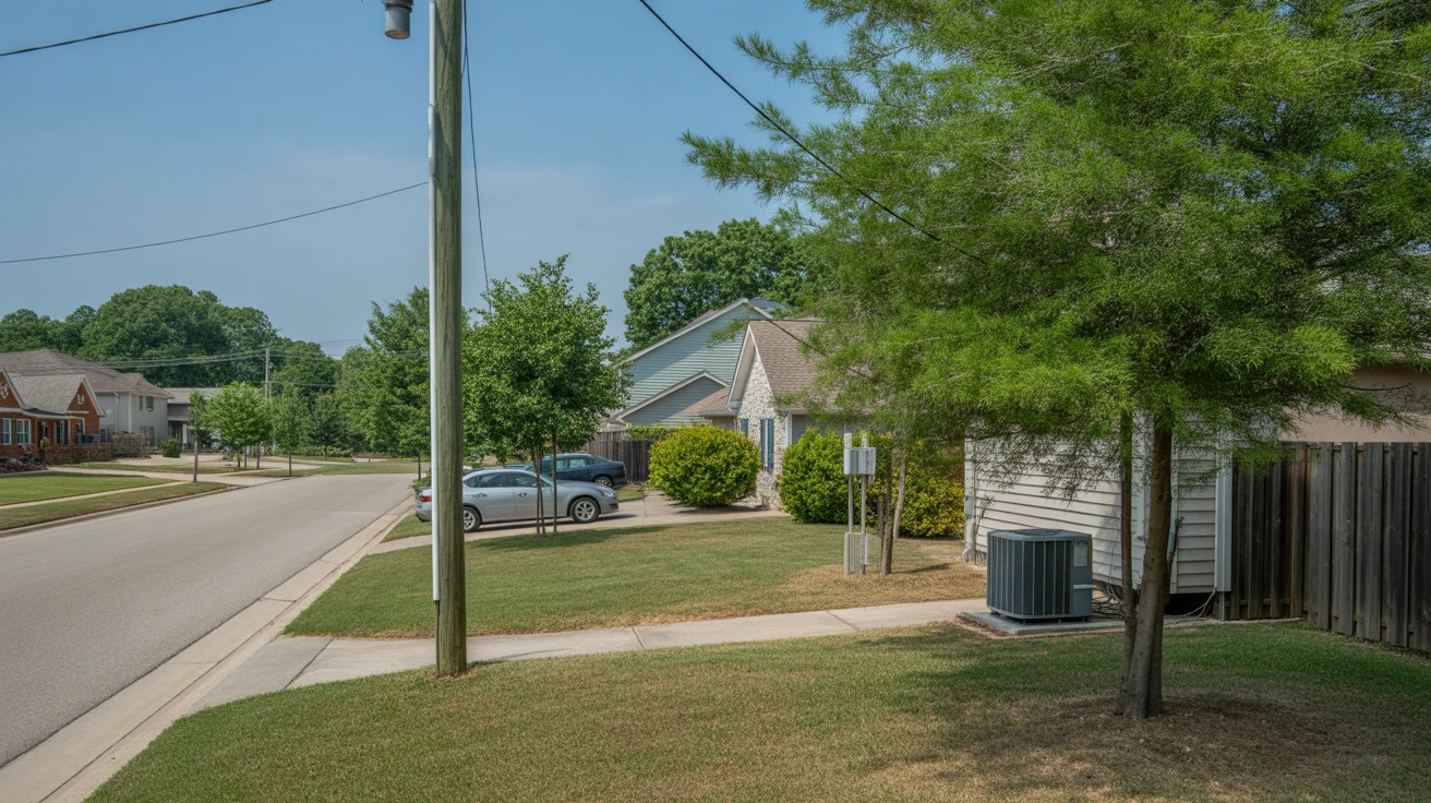 Modern suburban home in Spring Hill, TN with shade trees and AC unit visible