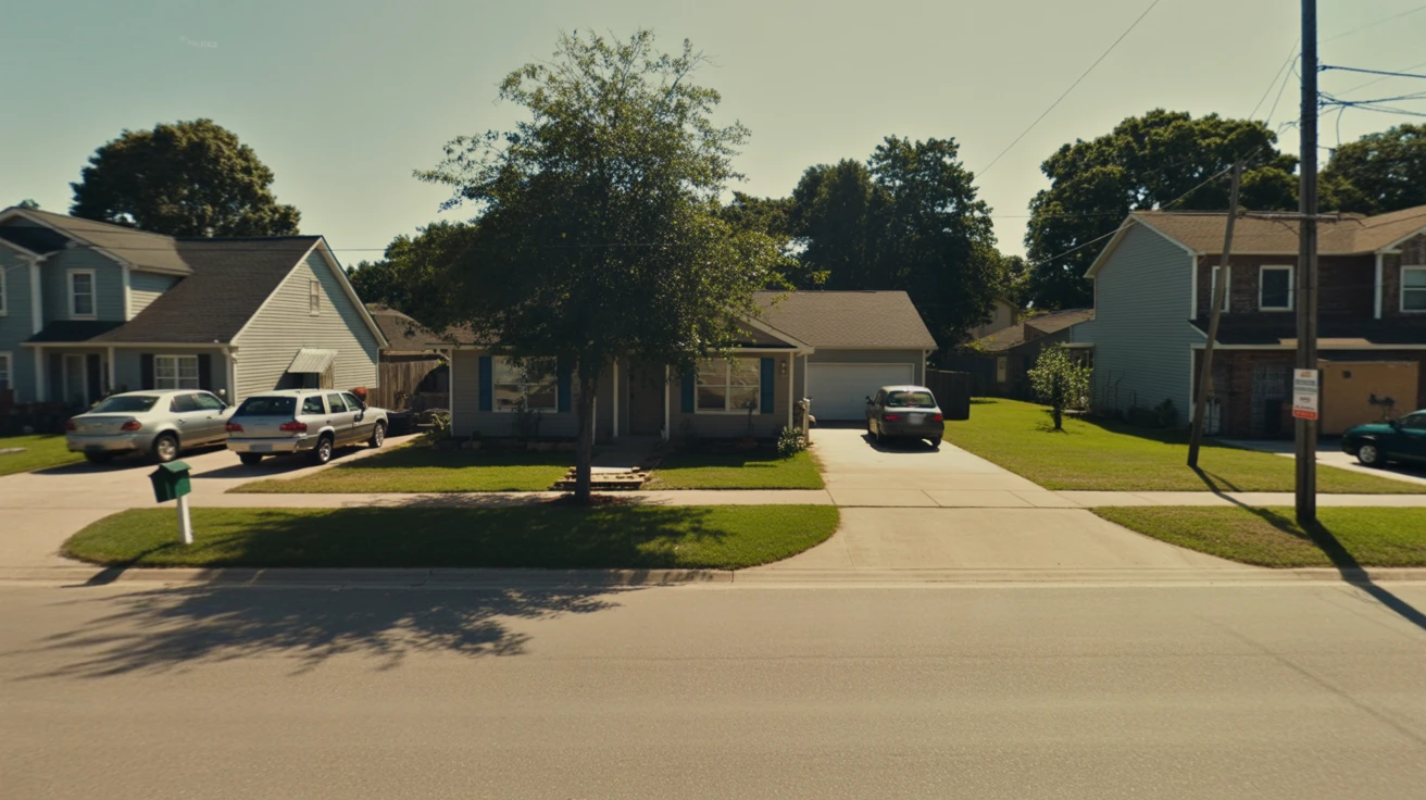 Exterior view of a modest single-family home in La Vergne, TN with small front yard and driveway on a sunny day